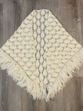 Cream Crochet Fringe Shawl | Bridal Wrap | Festival Wear